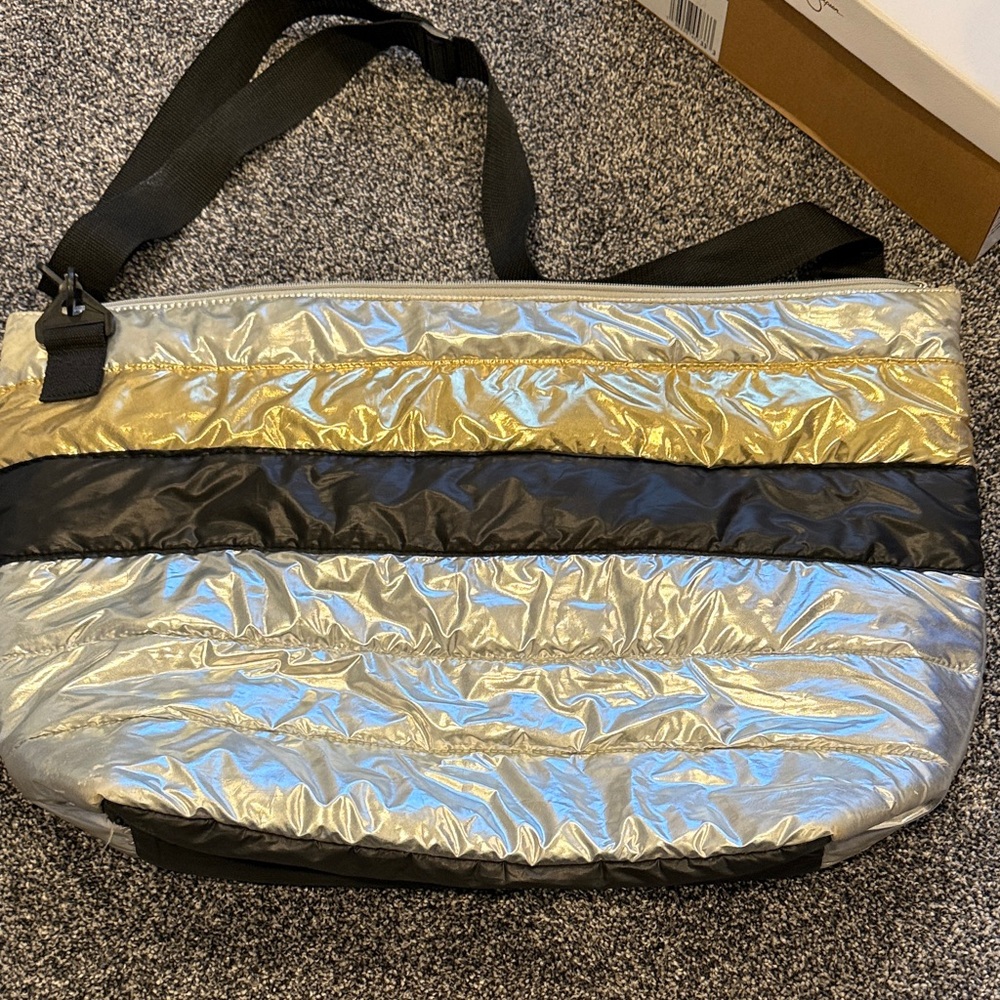 Silver and Black Quilted Tote Bag